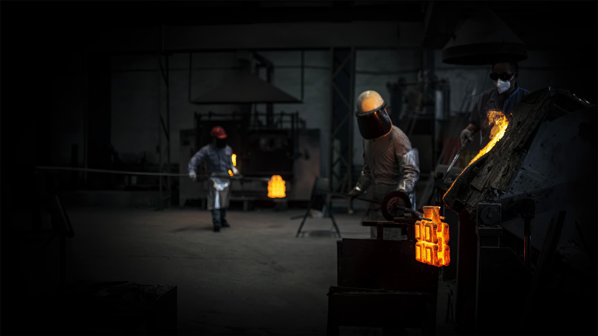 Investment casting process - molten metal being poured